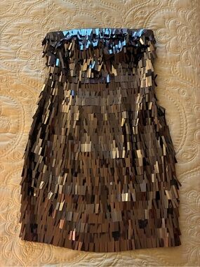 Brown Sz8 Express Sequin Fringe Strapless Party Dress